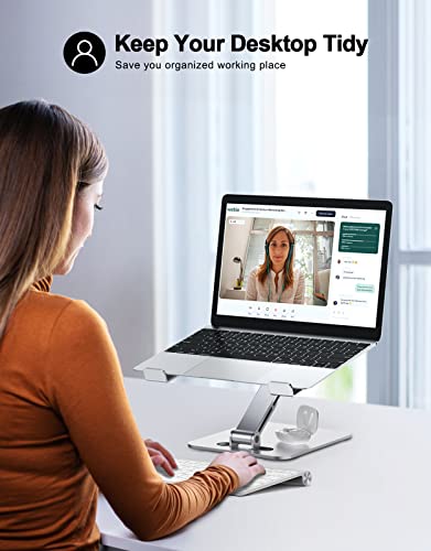 RIWUCT Foldable Aluminum Alloy Laptop Stand for Desk, Height Adjustable Ergonomic Computer Stand for Laptop, Portable Laptop Riser Holder Printer Stand Compatible with MacBook Pro Air/HP/Dell 10-16" - color: Silver