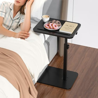 Black Side Tray Table for Couch - 360° Swivel Adjustable Height Rotating Sofa Table C Table End Table Laptop Desk with Phone & Tablet Slot, Perfect for Eating Working Reading, Fits Small Spaces - color: Black