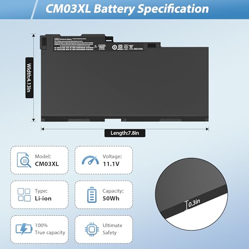 CM03 CM03XL Battery Replacement for HP EliteBook 840 845 850 855 740 745 750 755 G1 G2 Series Notebook ZBook 14 15u G2 CO06 CO06XL Battery Spare 716724-421 717376-001 CM03050XL（11.1V 50Wh） - style: CM03XL