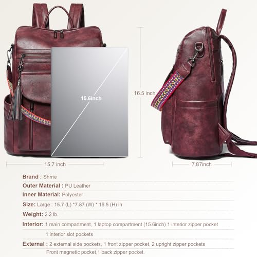 Laptop Backpack for Women 15.6 inch,Travel Leather Backpack Purse Nurse Teacher Carry on Backpack Computer Bag,Professional Water-Resistant College Business Work Casual Daypack,Two-tone Maroon - color: Two-tone Maroon