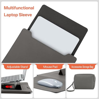 13-14 Inch Protective Laptop Sleeve Case with Stand, for MacBook Pro 14'' M5~M1, Pro/Max(2026-2021), MacBook Air 13.6'' M5-M2, (2026-2022), iPad Air/Pro Surface, PU Leather Laptop Case (13"-14" Grey) - color: Grey, size: 13-14 Inch