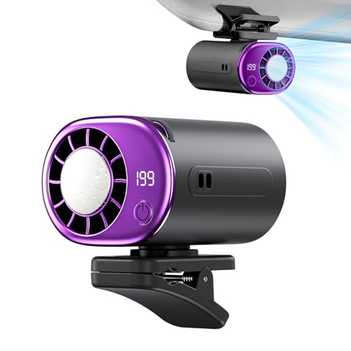 Portable Clip-On Mini Fan,1-199 Wind Speed Portable Cooling Personal Fans, USB Rechargeable Car Clip on Air Conditioner Fan, 360° Adjustable Turbo Fans for Outdoor, Travel, Beach, Campin (Purple) - color: Purple