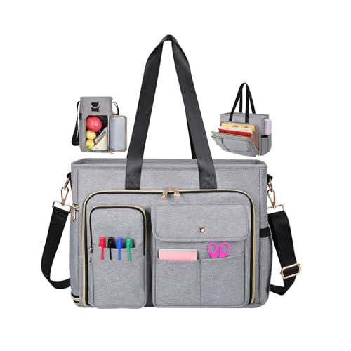 ESTARER Teacher Tote Bag Women 15.6 inch Laptop Bag for Work with Accordion File Organizer & Insulated Pocket, Professional Computer Messenger Shoulder Bag Briefcase for Office/College/Nursing (Grey) - color: Grey, size: 15-15.6 inch