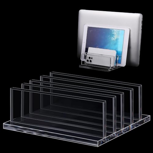 Frienda 1 Piece 4-Compartment Acrylic Vertical Laptop Stand, Can Accommodate with a Thickness of Less Than 2 cm, Fits Most Laptop (Clear) - style: Clear