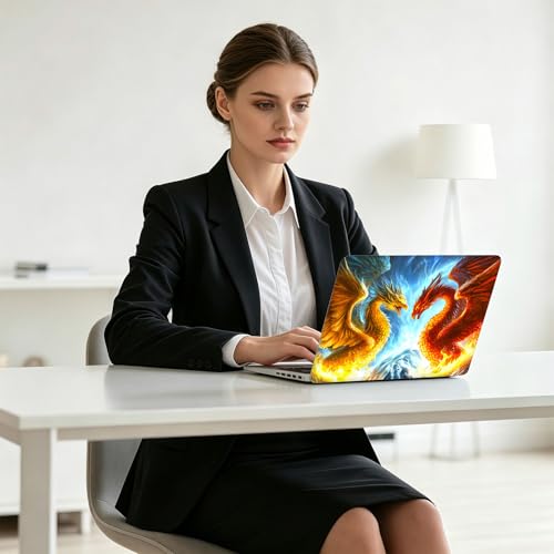 Universal Laptop Skin Decal, 3-Piece Vinyl Protector for 12 13 14 15.6" Notebook, Waterproof Anti-Scratch, Easy Trim & Bubble-Free Finish, Dragon and Phoenix - color: Dragon and Phoenix