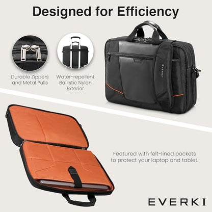 EVERKI Flight Business Laptop Briefcase Bag - Travel Checkpoint Friendly & Heavy Duty Laptop Briefcases for Men, Business Travel Bag with Lap top Compartment up to 16", 15L Capacity (EKB419), Black