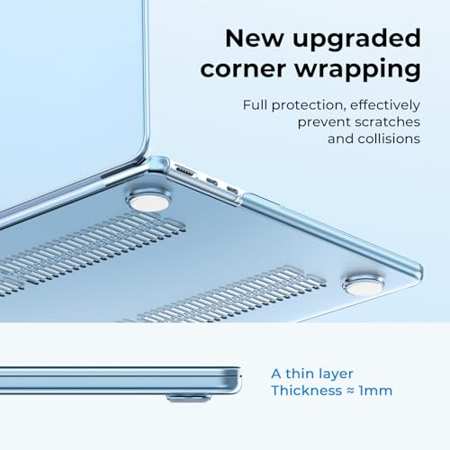 EooCoo Case for MacBook Air 15 inch M5 M4 M3 M2 2026-2023, Crystal Sky Blue | Easy to Install, Sturdy, Plastic Hard Shell Case & Keyboard Cover & Screen Protector, Model: A3448 A3241 A3114 A2941 - color: Crystal Sky Blue
