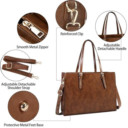 Laptop Bag for Women Waterproof Lightweight Leather 15.6 Inch Computer Tote Bag Business Office Briefcase Large Capacity Handbag Shoulder Bag Professional Office Work Bag | Waterproof Lightweight Leather Large Capacity Work Bag Business Office Briefcase D