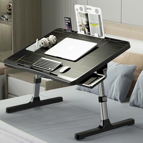 SIDIANBAN Laptop Desk for Bed, Adjustable Bed Table | USB Charge Port, Foldable Laptop Table with Storage Drawer, Portable Laptop Bed Desk Tray for Eating Working (Black) - color: Black