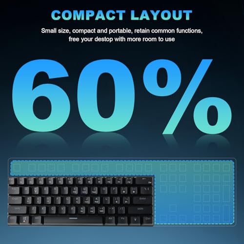 60% Wired Mechanical Gaming Keyboard RGB Backlit Anti-Ghosting Compact 61-Keys Mini Keyboard with Red Switch | for Windows Laptop PC Gamer Office Typist - color: Black