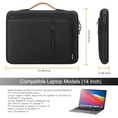 DOMISO 14 Inch Laptop Sleeve – Waterproof & Shockproof Case with Sturdy Handle, Ultra-Slim Protective Cover for MacBook Pro 14 (M3/Max), Dell XPS 14, HP Spectre, ASUS ZenBook 14, Black - color: Black, size: 14 inch