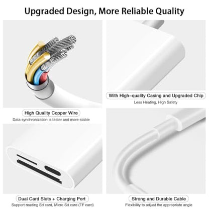 SD Card Reader for iPhone iPad,Micro SD Card Reader Memory Card Reader Plug and Play Trail Camera SD Card Adapter,Simultaneous Charging and Reading - color: Pearl White