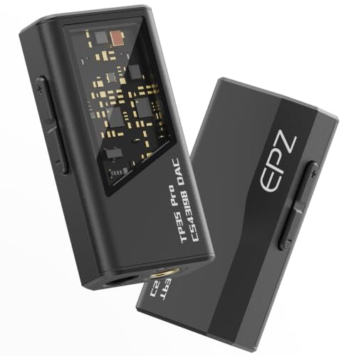 EPZ TP35 PRO Mini Portable IEM DAC Hi-Fi Decoder Headphone Amplifier Dongle USB-C to 3.5/4.4mm Dual CS43198 Chips, Supports High-Resolution PCM 32bit/384khz DSD 256 Audio, EQ Adjustment and Mic Calls - color: Black
