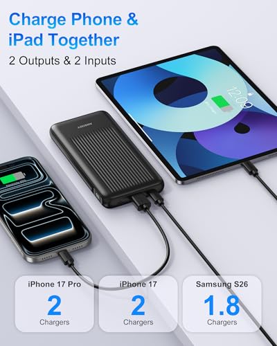 2-Pack Portable Charger, 10000mAh 22.5W Slim USB C Power Bank Fast Charging with 2 Outputs & 2 Inputs, Digital Display Battery Pack Compatible with iPhone Samsung iPad Tablets, Black & Black - color: Black & Black