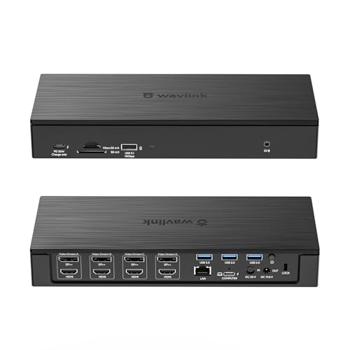 WAVLINK Enterprise-Level Universal Docking Station,20-in-1 USB-C Quad 4K Dual 5K@60Hz Display Dock with 100W Charging,4xDisplayPort(1.2),4xHDMI(2.0),2.5G Ethernet,USB 3.1/3.0-A,USB-C(PD30W) - color: 4 HDMI+4 DP
