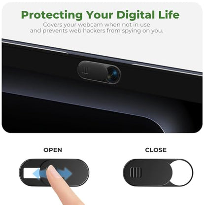 3 Pcs Camera Cover Slide, Compatible with MacBook, Laptop, PC, iMac, iPhone, 0.03 inch, Protect Privacy and Security Ultra-Thin Oval Webcam Cover with Case/Cleaning Cloth, 1.11X0.43 in - color: Black-L-3-Pack, size: Large