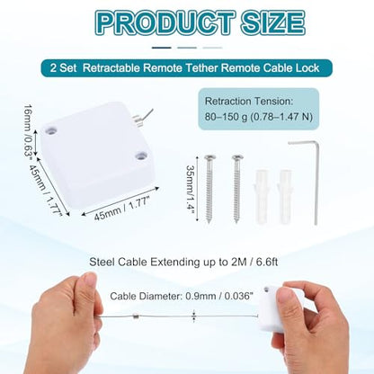 PATIKIL Retractable Remote Control Cable Tether (6.6ft /2M, White)(2 Set) Remote Control Security Lanyard Lock Adjustable Locking Leash with Rope Locks and Screws, Suit for - TVs/Tablets - color: White, size: 6.6 ft