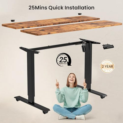 farexon Electric Standing Desk Adjustable Height, 55 x 24 Inch Sit Stand up Desk with Large Mouse Pad, 2 Metal Hook,4 Wheels,4 Memory Preset Heights Home Office Computer Desk（Brown） - color: Brown, size: 55 x 24''
