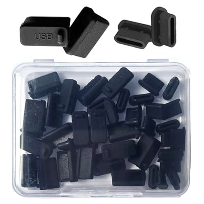 40 Piece Set Anti-Dust Plugs for USB-A and USB-C, Black 20 x USBA and 20 x USBC Port Dust Protector Covers Caps