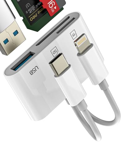 USB C Lightning to OTG SD TF Adapter Micro SD Card Reader Hub Docking Station for Apple iPhone 15Pro Dongle Cable Type C Camera Memory Flash Drive Cord Thunderbolt Mouse Keyboard Converter Accessories - color: USB-C+Lightning to USB+TF+SD