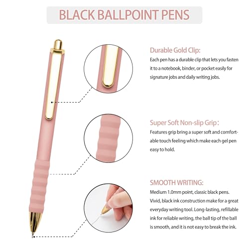 Linbsunne Ballpoint Pens Black Medium Point 1mm Pen with Super Soft Grip Ball Point Pen for Men Women Retractable Pens (Style2, 12-Count) - color: Black Style2 12-Count