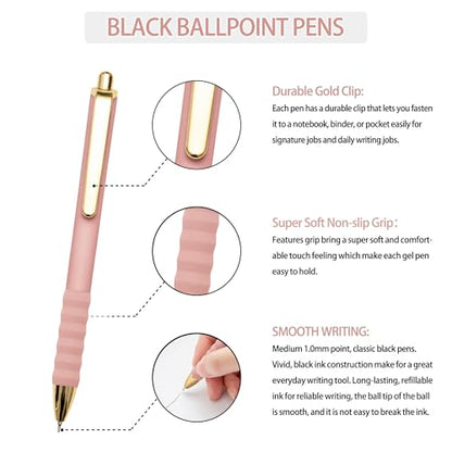 Linbsunne Ballpoint Pens Black Medium Point 1mm Pen with Super Soft Grip Ball Point Pen for Men Women Retractable Pens (Style2, 12-Count) - color: Black Style2 12-Count