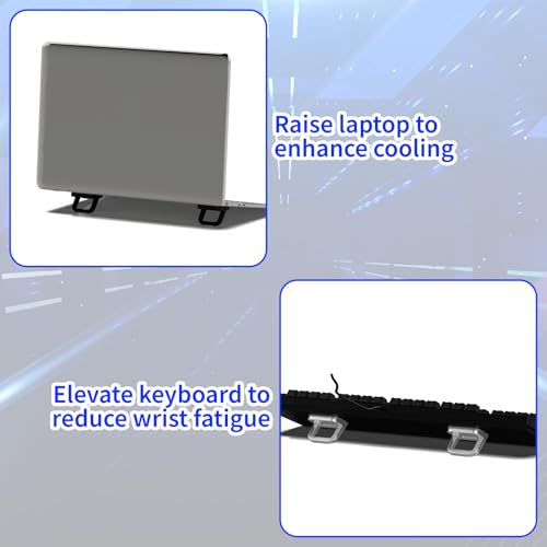 4-Piece Portable Keyboard Riser Set-2 Black & 2 Silver Adjustable Laptop Keyboard Stand with 2 Angle Settings and Self-Adhesive Foldable Feet, Mini Foldable Laptop Stand Riser Lift for Most Keyboards