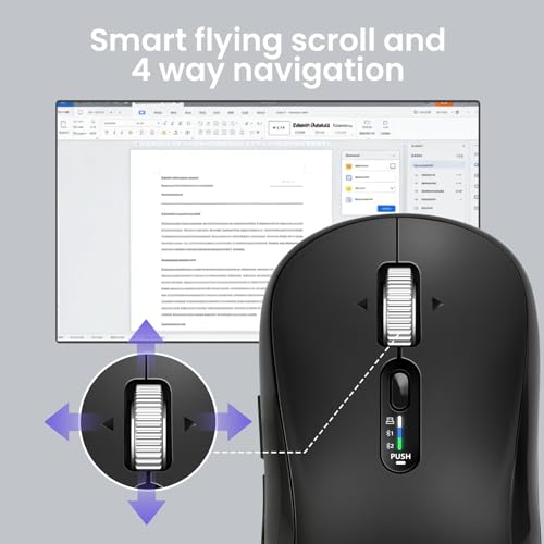 INFINMIND Wireless Bluetooth Multi-Device Mouse with 5 Programmable Buttons, 4-Way Navigation Scroll, 5 Level DPI, Quiet Click Mice Compatible with Computer, Laptop, PC, iPad, Tablet, MacBook.