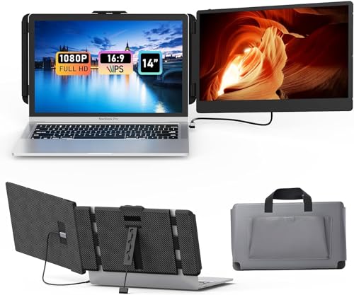 ALLVIA 14in FHD 1080P IPS Portable Monitor for Laptops 13-17.3", "Laptop Monitor Extender Dual Screen with USB-C/HDMI Port, Plug & Play for Macbook/Windows/Android/Switch
