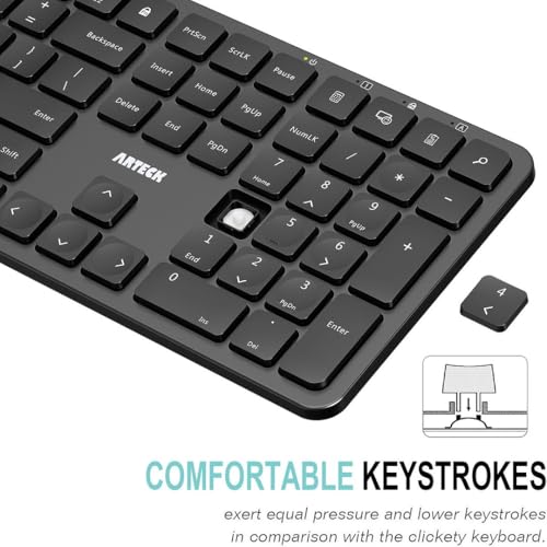 Arteck 2.4G USB Wireless Keyboard Full Size Keyboard for Computer/PC/Laptop
