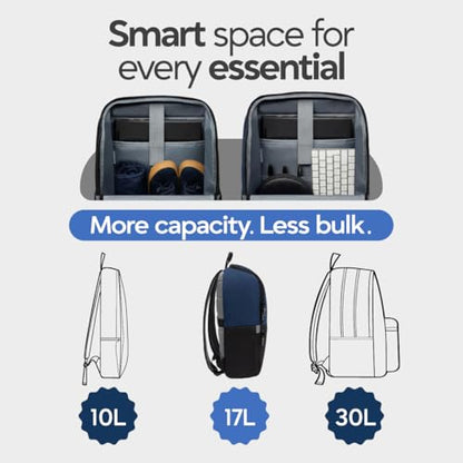 Laptop Backpack for Men 17 Inch – Work & Travel Backpack with Luggage Strap, Trolley Sleeve and Padded Compartment – Navy Blue - color: Navy Blue (Grey Back)