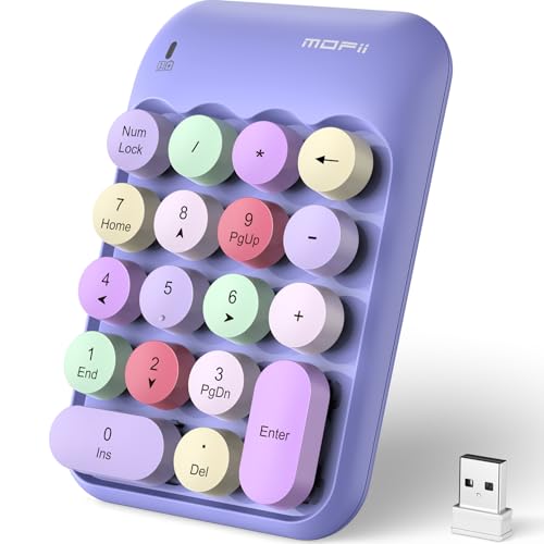 MOFII Cute Colorful Wireless Number Pad - 18 Keys, Portable 2.4 GHz with Stable Wireless Connectivity, 10-Key Financial Accounting Extension (Purple Colorful) - color: Purple Colorful
