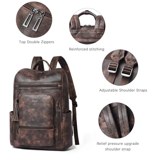 Upgraded 17 inch Leather Laptop Backpack for Women | Waterproof Vegan Leather Computer Backpack with Laptop Compartment,32L Large Capacity,Travel Work Business College - color: Two-toned Coffee