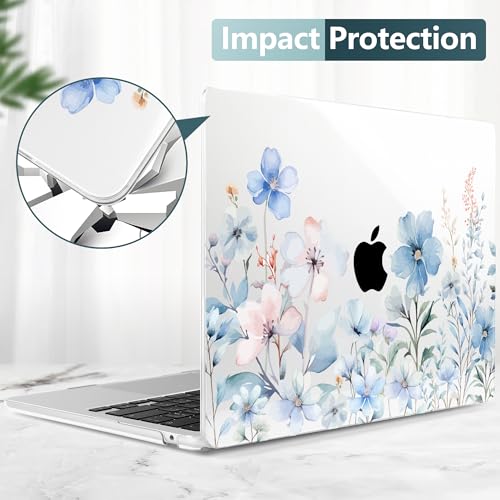 DONGKE for MacBook Air 13 Inch Case M5 2026 M4 2025 M3 M2 2024-2022 A3449 A3240 A3113 A2681, Plastic Hard Shell & Keyboard Cover & Screen Film for MacBook Air 13.6 Inch Case - Blue Flowers - color: Blue Flowers