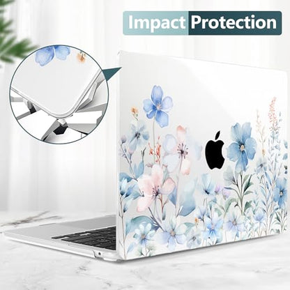 DONGKE for MacBook Air 13 Inch Case M5 2026 M4 2025 M3 M2 2024-2022 A3449 A3240 A3113 A2681, Plastic Hard Shell & Keyboard Cover & Screen Film for MacBook Air 13.6 Inch Case - Blue Flowers - color: Blue Flowers