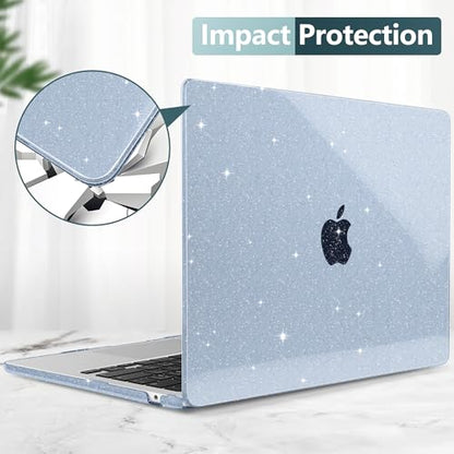 TWOLSKOO Glitter Case for MacBook Air 13 inch M5 2026 M4 M3 M2 2025-2022 (Model A3449 A3240 A3113 A2681), Bling Hard Shell Case & Keyboard Cover & Screen Film for MacBook Air 13.6 inch, Star Blue - color: Star Blue