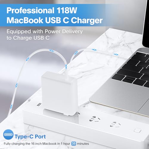 Mac Book Pro Charger - 118W USB C Charger Fast Charger Compatible with MacBook Pro/Air, M1 M2 M3 M4 M5, ipad Pro, Samsung Galaxy and More, Include Charge Cable