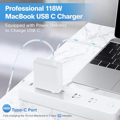Mac Book Pro Charger - 118W USB C Charger Fast Charger Compatible with MacBook Pro/Air, M1 M2 M3 M4 M5, ipad Pro, Samsung Galaxy and More, Include Charge Cable