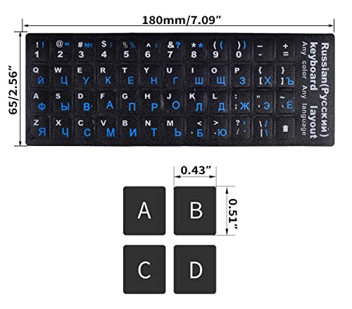 2PCS Russian Keyboard Stickers, Cyrillic Keyboard Letter Stickers Black Background with Blue/White Lettering, Keyboard Letters Sticker for Notebook Laptop Desktop Computer Keyboards - color: Russian-black/Blue