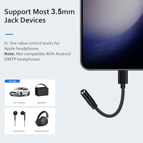 USB C to 3.5mm Audio Adapter Samsung Type C to Headphone Jack Adapter Aux | Dongle Cable for Samsung Galaxy S26 Ultra S26+ S26 S25 Ultra S25 FE Edge S25+ A37 A57 A17 A16 5G A36 A26 A56 S24 S23 S22 S21