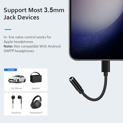 USB C to 3.5mm Audio Adapter Samsung Type C to Headphone Jack Adapter Aux | Dongle Cable for Samsung Galaxy S26 Ultra S26+ S26 S25 Ultra S25 FE Edge S25+ A37 A57 A17 A16 5G A36 A26 A56 S24 S23 S22 S21