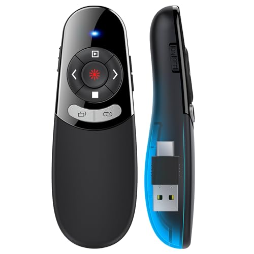 2 in 1 Type C USB Presentation Clicker，Wireless Presenter Remote PowerPoint Clicker for Computer Presentations with Volume Control,Slide Advancer for Mac Laptop - style: Dual Connectors