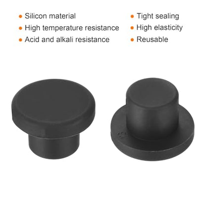 uxcell High Temp Silicone Plug Mount Dia 13mm/0.51 inch t Shaped Rubber Stopper Hole Plugs for Powder Coating Plating Waterproof Plugs Sealing Plugs Black Pack of 12(OD 21mm) - size: 13x21mm