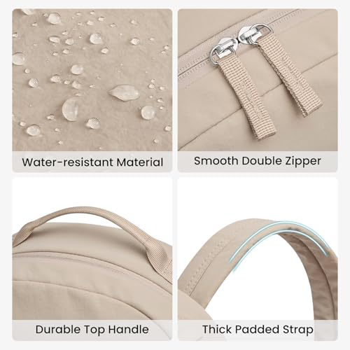 G4Free Small Backpack for Women, lightweight Daypacks for Travel School | Water-resistant Nylon Backpack, fits 13.3" laptop, Multi-pockets, Trolley strap, Comfy padded straps - color: Khaki