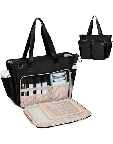 Fasrom Teacher Tote Bag, Teacher Work Bag with 15.6 Inch Laptop Compartment | Multiple Pockets for Teaching Supplies, Large Handbag for Books, Files and Classroom Essentials, Black - color: Black
