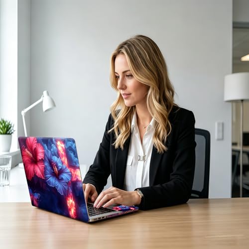Blue Red Hibiscus Flower with Cross Universal Laptop Skin Sticker 3PCS, Protective Decal Trim-to-Fit 11.6" 13.3" 14" 15.6" Laptop Vinyl Cover, Removable Anti-Scratch Computer Decal Protector - color: Blue Red Hibiscus Flower with Cross