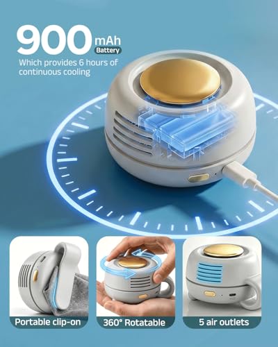 Personal Fan Clip-On, 360° Rotatable Portable Silent Mini Bladeless Fan | 3-Speed Personal Clip On Fan Rechargeable Whirlwind Clip Fan for Shirt Waist Outdoor, Travel, Home - color: Beige gold