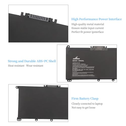 HW03XL Laptop Battery for HP Pavilion 15-EG 15-EG0010NR,15-EH0014na,15-EH1070WM 17-CP0XXX 17-CN0010nr, 17-CN0XX 17-CN0010nr, 17-CN0XX 240 245 250 255 G9 470 255 G8, 11.34V 41.04Wh - size: 9.44*5.23*1.26inch HW03XL