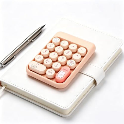 Wireless Numeric Keypad 18 Keys Bluetooth and 2.4G Number Pad with Ergonomic Concave Keycaps and Fade Print for Laptop Desktop Accounting Data Entry Spreadsheets (Milk Tea Color) - color: Milk Tea Color