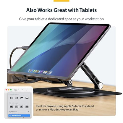 StarTech Rotating Laptop Stand, Aluminum, 360 Swivel, 11lb/5kg | Ergonomic Desk Riser for Computer, Adjustable Height/Tilt, ATFR-LAPTOP-RISER